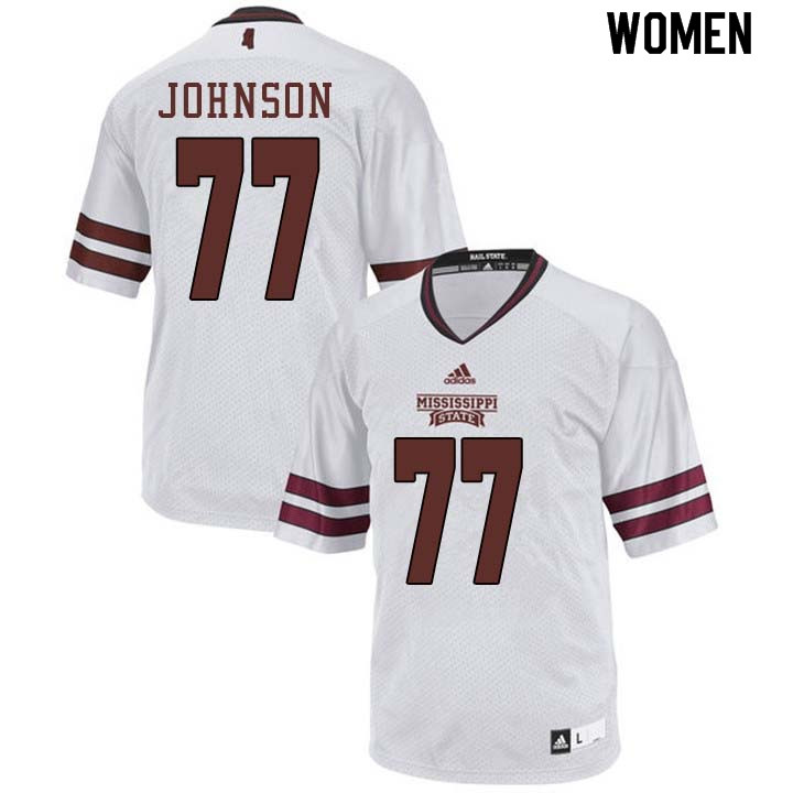 Women #77 Jawon Johnson Mississippi State Bulldogs College Football Jerseys Sale-White